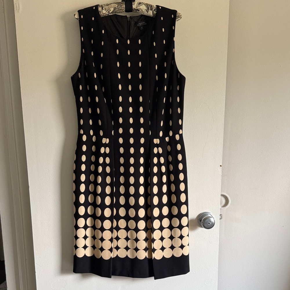 Tahari Black and Cream Dot Midi Dress